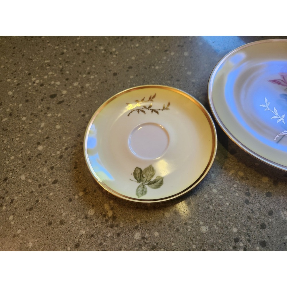 VTG Wundsiedel Bavaria Teacup Saucer Dessert Plate Set Gold Rim Floral Motif - Picture 5 of 8